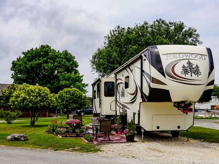 Close up photo of an RV at a site